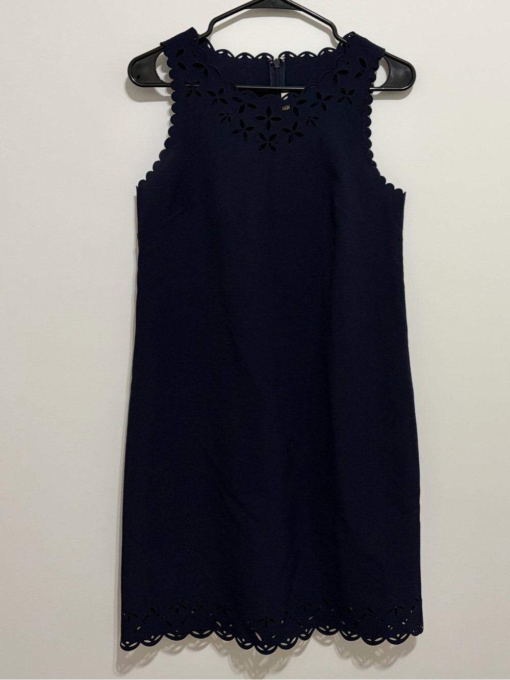 J. Crew Navy Scalloped Laser-Cut Shift Dress